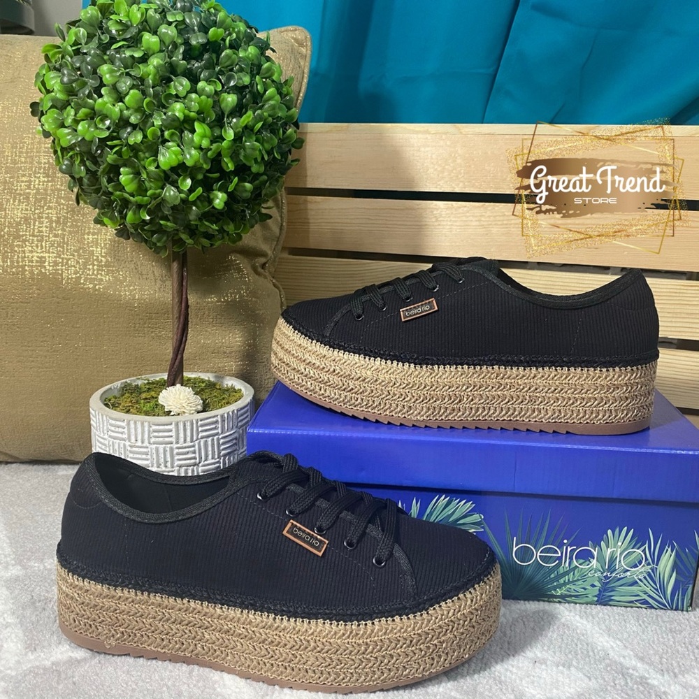 Casual Sneaker Espadrille Wedge Blk Tecido…